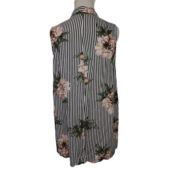Sleeveless Floral & Stripe Button Down Blouse Collared Tunic XL By Live 4 Truth - Picture 3 of 12